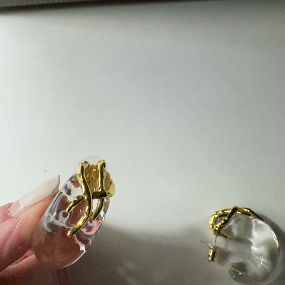 Alexis Bittar - Clear Lucite and Gold Hoop Earrings - Picture 4 of 4